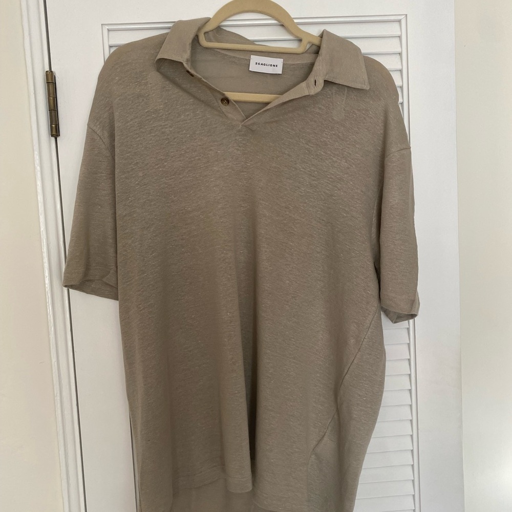 Scaglione Linen cotton short sleeve polo - Natural - Size XL